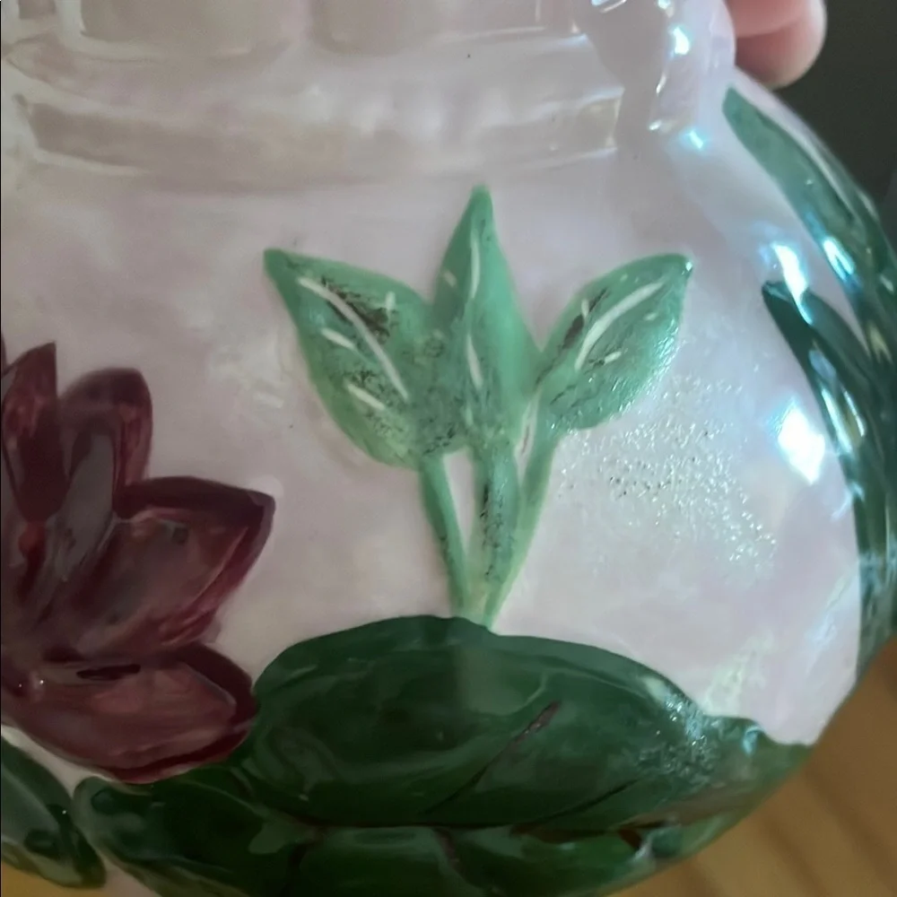 1950’s Hand Painted Floral Ceramic Pitcher, pink